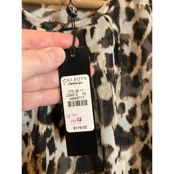 Talbots Silk Top Womens 12 Brown Cheetah Leopard Sheer Animal Print Lightweight - Picture 3 of 13
